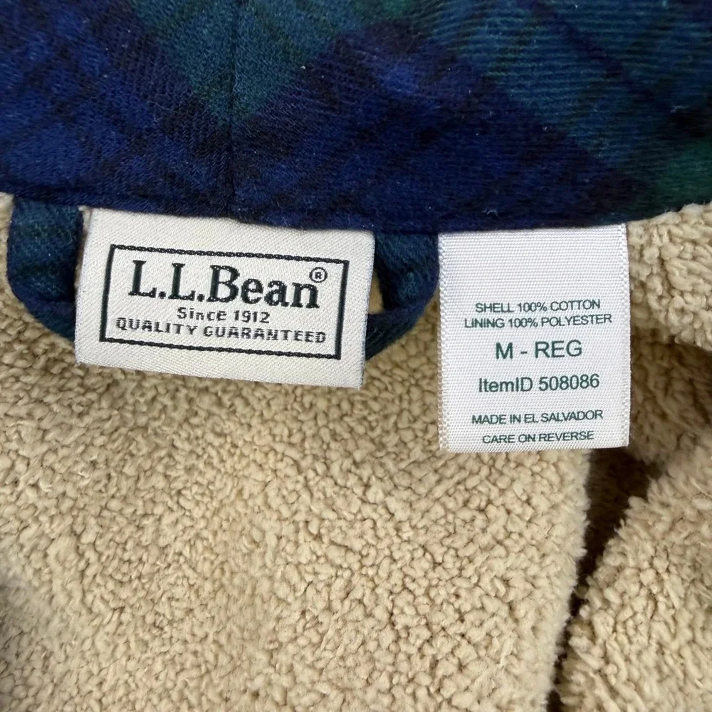 L.L. Bean Scotch Plaid Flannel Robe Mens M Reg Black Watch Sherpa Lined Belted